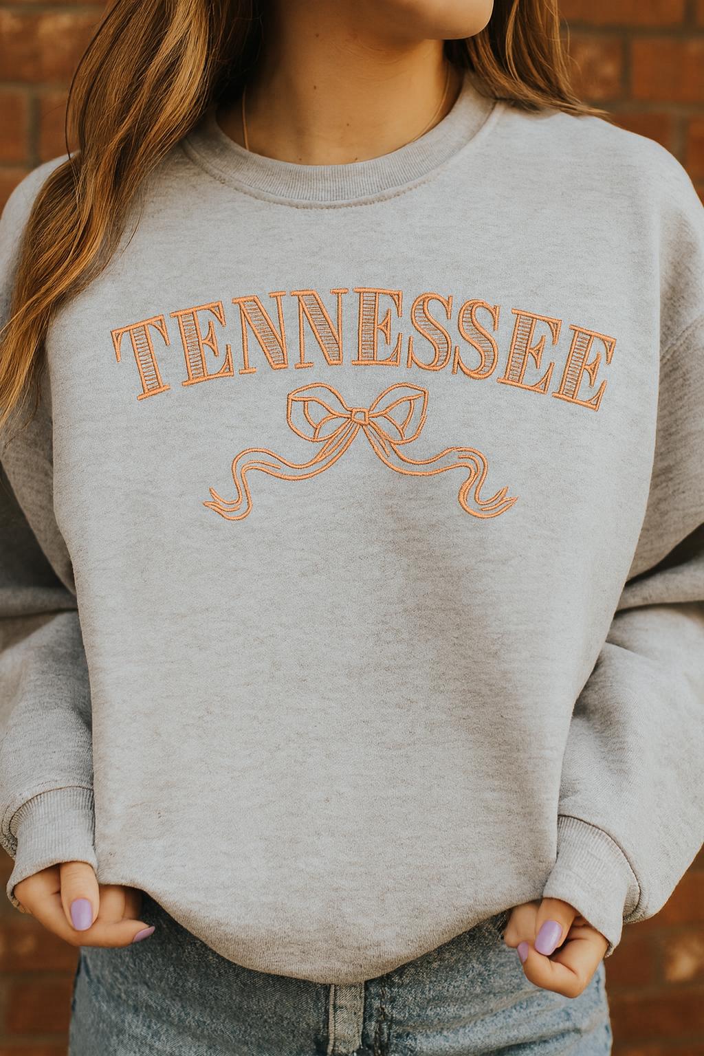 State Bow Embroidery Crewneck Sweatshirt