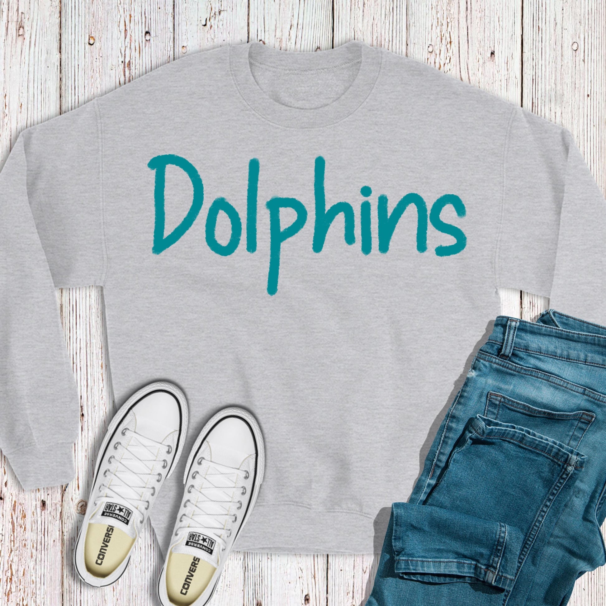 Dolphins Team Crewneck, Chenille Yarn Sweatshirt, Personalized Sweatshirt, Embroidered Team Sweatshirt, Oversized Crewneck