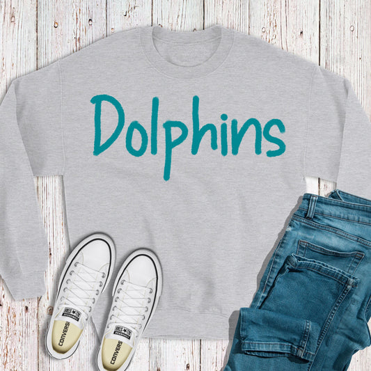 Dolphins Team Crewneck, Chenille Yarn Sweatshirt, Personalized Sweatshirt, Embroidered Team Sweatshirt, Oversized Crewneck