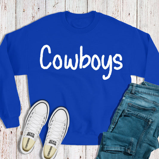 Cowboys Team Crewneck, Chenille Yarn Sweatshirt, Personalized Sweatshirt, Embroidered Team Sweatshirt, Oversized Crewneck