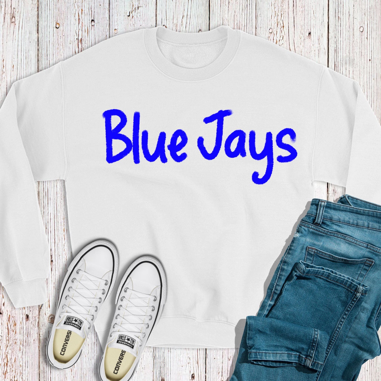 Blue Jays Team Crewneck, Chenille Yarn Sweatshirt, Personalized Sweatshirt, Embroidered Team Sweatshirt, Oversized Crewneck