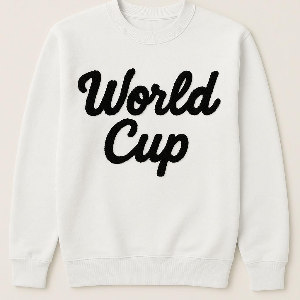 World Cup Crewneck, Chenille Yarn Sweatshirt, Personalized Sweatshirt, Embroidered Team Sweatshirt, Oversized Crewneck