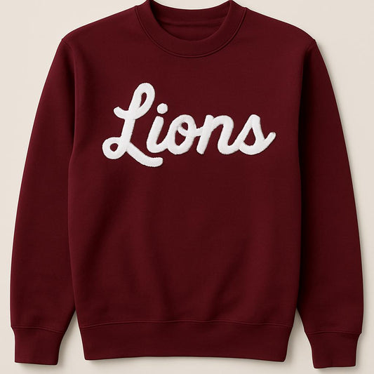 Lions Team Crewneck, Chenille Yarn Sweatshirt, Personalized Sweatshirt, Embroidered Team Sweatshirt, Oversized Crewneck