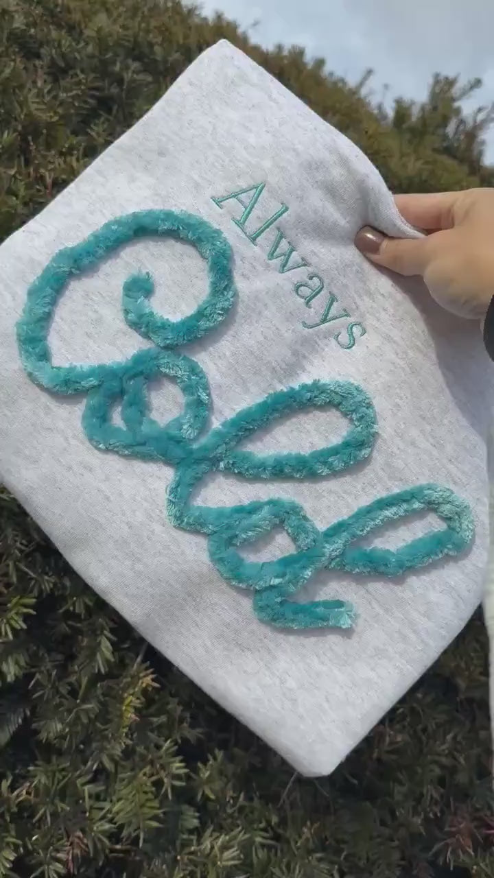 Always Cold Chenille/Velour Embroidery Crewneck, Yarn Embroidery